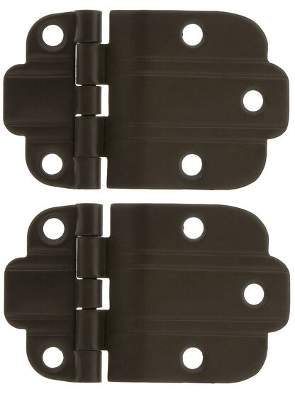 Pair of Solid Brass Deco-Style Offset Cabinet Hinges - 1 1/2 inch x 2 1/2 inch in Oil-Rubbed Bronze.